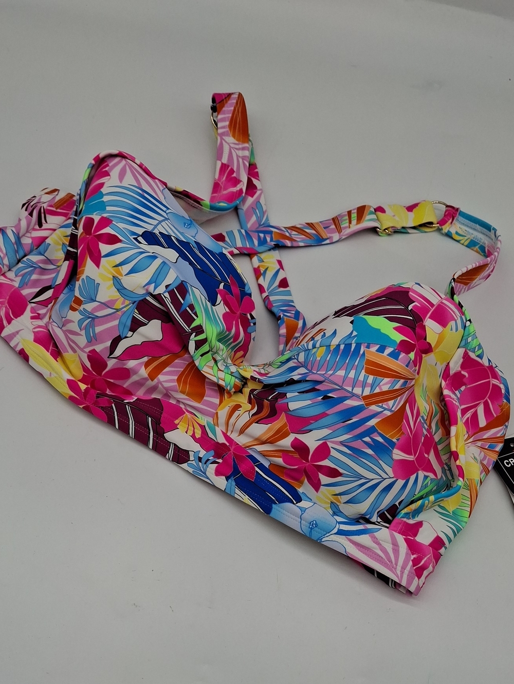 California Waves Hibiscus Paradise Cross Back Push Up Bikini Top White 3X(22/24)